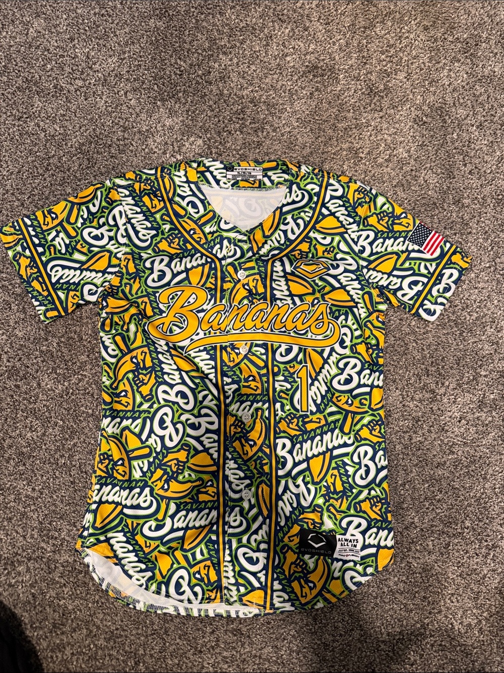 Savannah Bananas Graphic Baseball Jersey Shirt Youth Large - NWOT